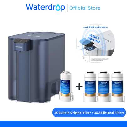 Waterdrop Electric Instant Water Filter Jug, 6L Countertop Water Filter System, Reduces Chlorine, Lead, Mercury, Reduce, /, 757 Litres, 1X Built-In Original Filter + 3X Additional Filters (Replacement Filters: WD-EDF)