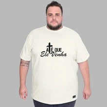 Plus Size Christian T-Shirt "Until He Comes" Premium 100% Cotton Knit Shirt - 黃色 - 查看 1