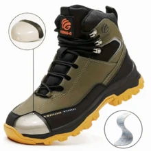 Men's Steel Toe Shoes Waterproof Soft Durable Work Boots Indestructible Comfortable Work Boots Anti-Slip Work Shoes Women's Work Shoes - 軍綠色 - 查看 1