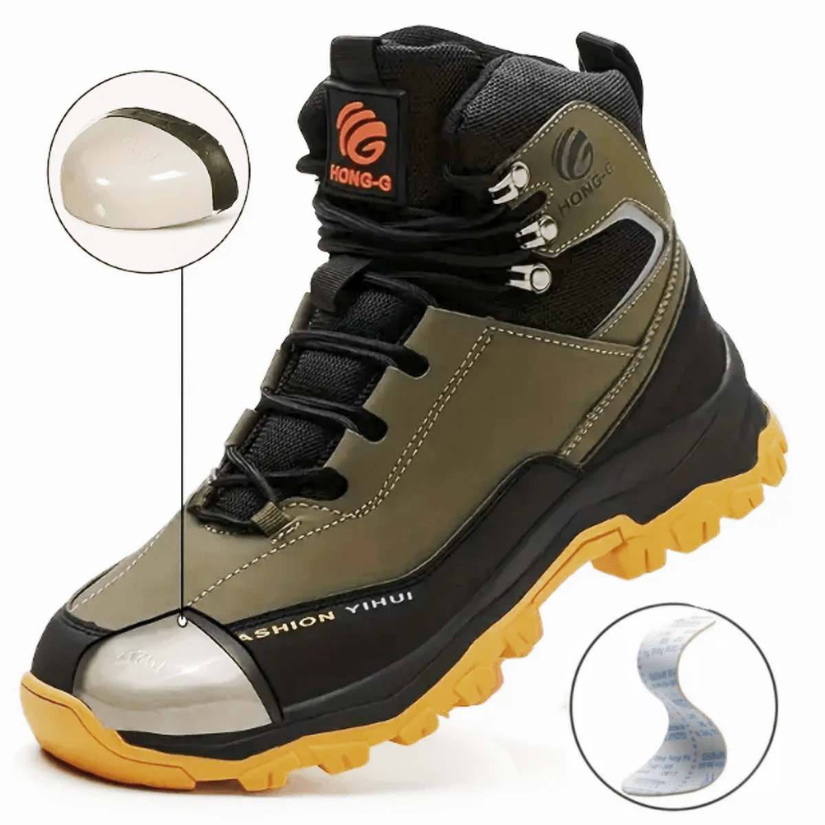 Men's Steel Toe Shoes Waterproof Soft Durable Work Boots Indestructible Comfortable Work Boots Anti-Slip Work Shoes Women's Work Shoes - 軍綠色 - 查看 1