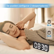 Reloj Digital LED de Gran Pantalla – Versión Personalizada en Español, Modelo Grande / Mediano / Pequeño / Cuadrado, Pantalla HD con hora, fecha, día y temperatura, brillo automático de 10 niveles, temporizador 99:99, doble alarma programable, memoria de apagado, diseño recargable (batería no incluida), ideal para hogar, oficina, escuela, gimnasio, tiendas y espacios comerciales; incluye control remoto en modelos Grande y Cuadrado - Blanco - Ver 4