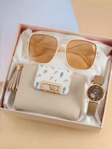 Set de 3 relojes de cuarzo con correa de piel de PU para mujer, con esfera de números romanos minimalista y elegante, accesorio de joyería adecuado para uso diario y ocasiones formales, también como decoración navideña o regalo de San Valentín (sin incluir caja de reloj) - Oro rosa - Ver 6