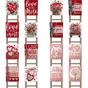 4 st, Alla hjärtans dag-stolsöverdrag, Älskar dig mer kramar och kyssar, Röda hjärtan ränder dekorativa, Bondgårdsbröllop heminredning