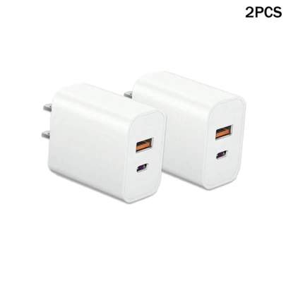 2-Pack Dual-Port (USB-A + Type-C) Phone Charger: Fast Charging Wall Chargers – Compact Charger Block For Home & Travel (Mobile Device Compatible) | Local Warehouse Suitable For Multiple People Charging, Multiple Devices Charging, Home Charging Needs, And Office Desks Home Office Charging Station