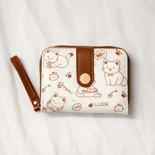 Japanese Cartoon Cat Print Zipper Coin Purse, Multifunctional, Fashionable And Cute, Can Store Cards And Small Change - Multicolor - View 6
