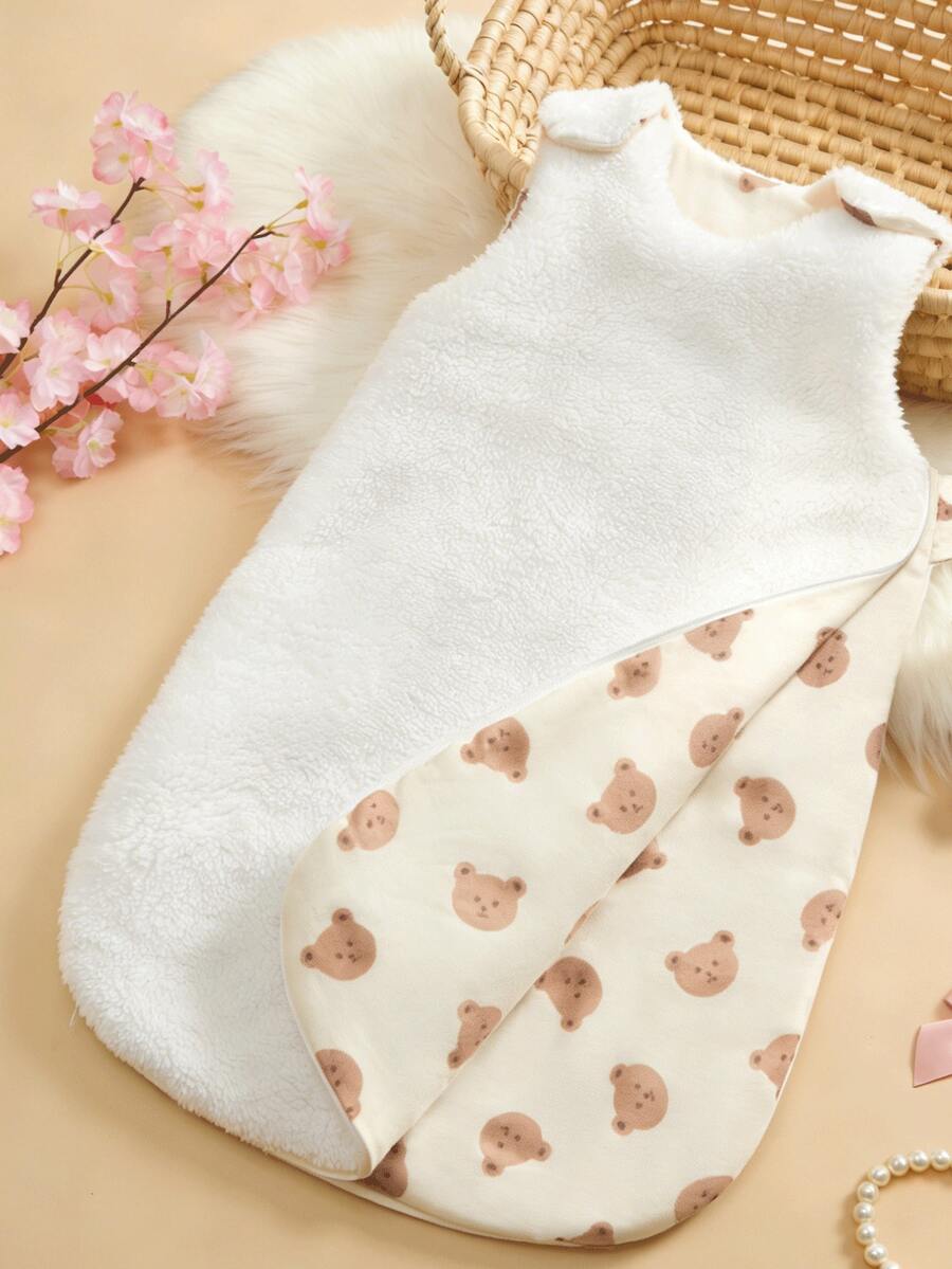 1件装 Oeko-Tex 认证保暖婴儿睡袋，无袖毛绒冬季婴儿睡袋