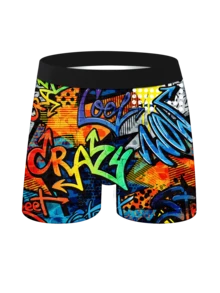 5pcs/Set Men's Fashion Graffiti Printed Shorts, Digital Print Men's Boxer Briefs, Funny Printed Boxing Briefs, Knitted Elastic Comfortable Breathable Men's Underwear, Breathable Skin-Friendly Fashionable Sports Briefs - Multicolor - View 7