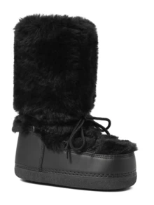 Women's Faux Fur Boots Fuzzy Fluffy Furry Snow Boots Round Toe With Lace-Up Design Cute Warm Suitable For Christmas Halloween And Winter - 黑b - 查看 6