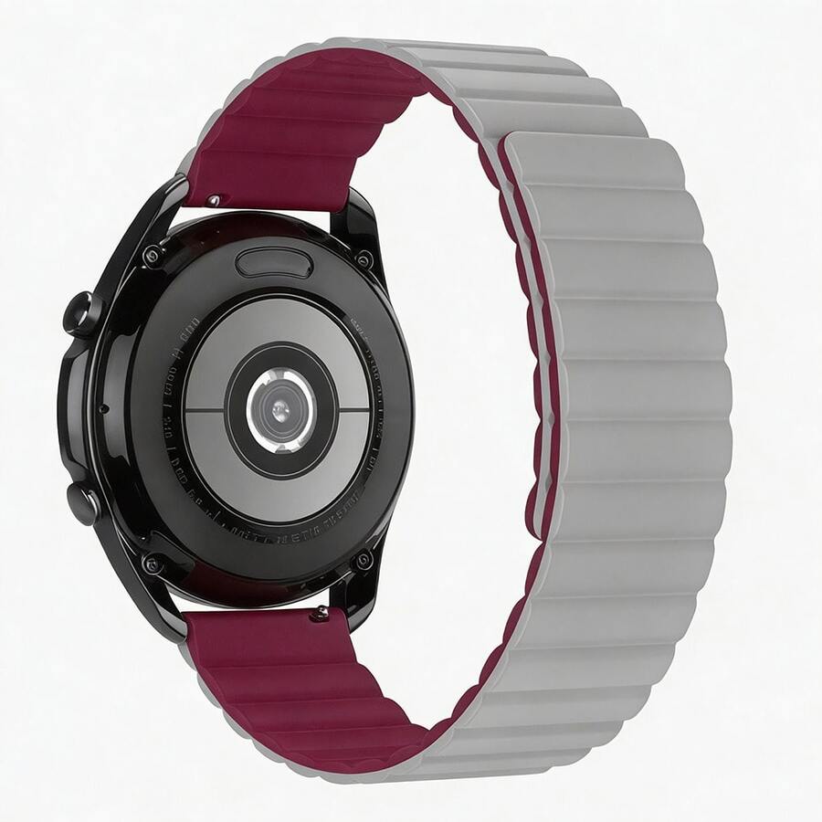 Replacement Strap For 22mm Smartwatch | Soft Silicone With Quick Release Spring System | Strong Magnetic Clasp, Compatible With Various Models - Grey Wine Red - View 1