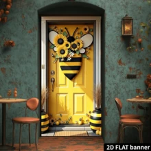 2D Door Banner 1 Piece, 2D Fabric Door Cover Banner Bee Theme Door Wall Decor Banner Party Banner Flag With Sunflower Pattern, For Photo Booth Background And Indoor Outdoor Event Party Decoration - Yellow - View 3