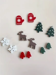 20/30/40/50 buc. nasturi din lemn pentru Crăciun, decorațiuni DIY asortate pentru confecționarea de felicitări, scrapbooking, decorare - modele mixte de fulgi de zăpadă, copaci, reni, mănuși