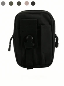 1pc Unisex Tactical Waist Pack | Durable Canvas Material, Black, Multi-Compartment/Pocket, Secure Zipper, Adjustable Waist/Chest/Wrist Strap, Sturdy And Durable, Suitable For Outdoor Sports, Hiking, Jogging, Travel, Climbing (Zipper Direction Random) - Black - View 9