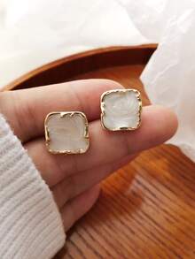 1 Pair Fashionable Geometric Square Stud Earrings, Suitable For Girls, Office And Party Jewelry - A Pair Of Earrings - View 1