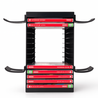 Torre organizadora vertical de 16 ranuras para almacenamiento de discos de videojuegos - Organizador universal de cajas de juegos para PS.5 / PS.4 / PS.3, Xbo.X Series X / Series S / Xbo.X One y Switch | Soporte de consola apilable de ABS duradero, estantería para juegos ahorradora de espacio para configuración de sala de juegos, exhibición de coleccionista y organización de escritorio