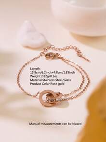 VceTd 1 件不锈钢双环手链，镶嵌锆石，适合日常佩戴 - 玫瑰金 - 查看 7