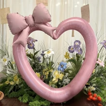 2pcs/Set Extra Large Pink Hollow Heart Foil Balloons, Paired With Matte Pink Bow, Suitable For Birthday Party, Engagement, Valentine's Day, Wedding Decoration Balloons, Valentine's Day Decoration Balloons - Multicolor - View 7
