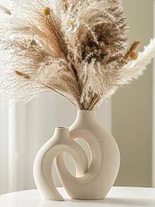 2pcs Ceramic Vase Set - Modern Wreath Shaped Vases, Creative White Flower Vases, Minimalist Style Decorative Vases, Suitable For Living Room, Entryway, Bookshelf, Fireplace, Centerpiece, Shelves, Room Decor (Please Note Product Dimensions)