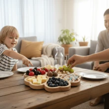 1pc Romantic Valentine's Day | Wooden Heart Shaped Divided Snack Plate, Household Fruit Tray, Couple Date Serving Dish - Multicolor - View 5