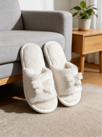 รองเท้าแตะใส่ในบ้านแบบโบว์ใหญ่สำหรับฤดูร้อน รุ่นใหม่, รองเท้าแตะเปิดนิ้วเท้าแบบชิ้นเดียวสำหรับผู้หญิง, รองเท้าแตะใส่ในบ้านแบบเงียบสำหรับผู้หญิง