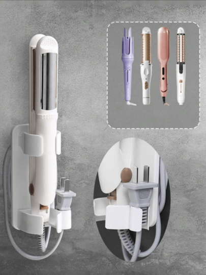 1 pièce Support de fer à friser et lisseur, organisateur mural pour sèche-cheveux et peignes, support sans perçage pour fer à friser et lisseur, accessoires de salle de bain et outils de rangement pour la maison