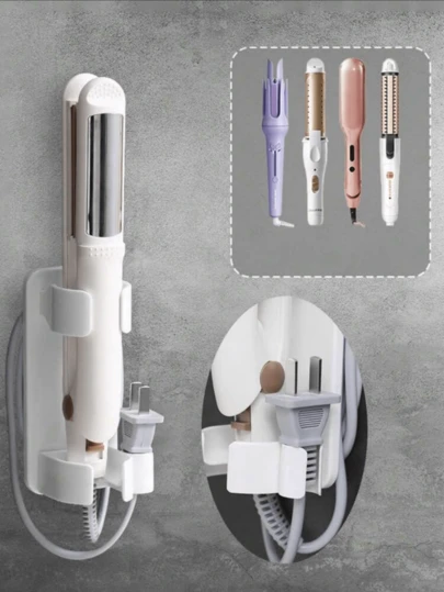 1pc Hair Curler Straightener Holder, Wall Mounted Hair Dryer Comb Organizer, Punching Free Hair Curler Straightener Rack, Bathroom Home Accessories, Storage Tools