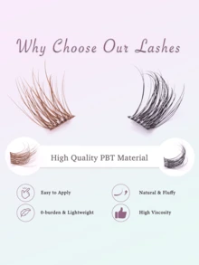 FindLove 36 Clusters Pre-Glued Brown Natural False Eyelashes, D Curl 3D Fluffy & Wispy 10-14mm Natural Style, Long-Lasting Wear, No Glue Needed, Soft & Voluminous Makeup Tool - D - View 3