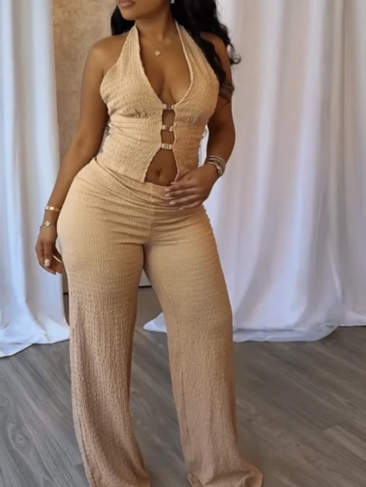 FQLWL Summer Vintagelong Two Pieces Sets For Women Crop Top Off The Shoulder Top Wide Leg Pants For Wonme Back To School Concert Outfits For Women