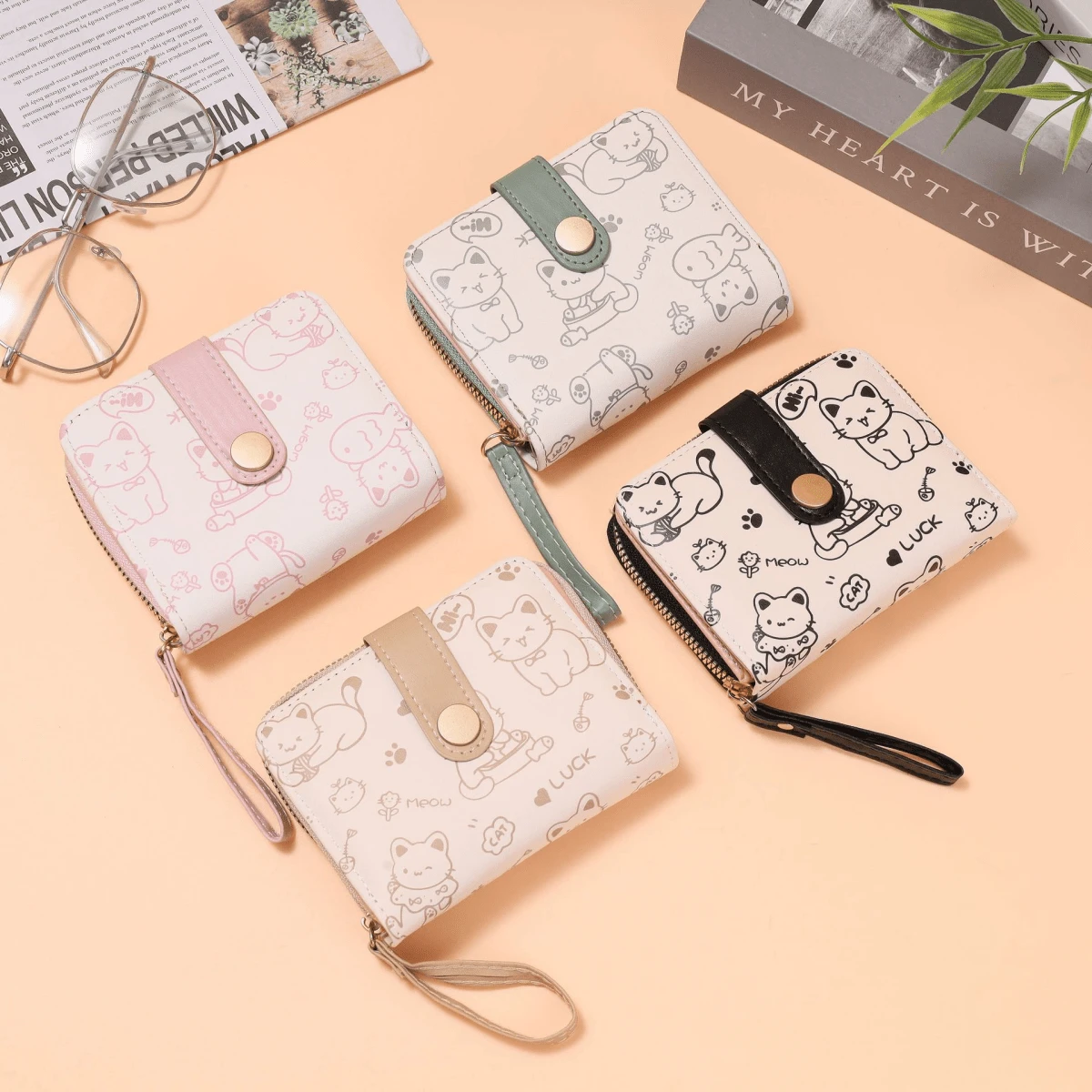 Japanese Cartoon Cat Print Zipper Coin Purse, Multifunctional, Fashionable And Cute, Can Store Cards And Small Change - Multicolor - View 1
