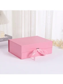 1个装丝带礼品包装盒，折叠式蝴蝶结礼品盒，生日礼物，硬质一体式化妆品礼品盒，节日礼品包装盒 - 粉色 - 查看 2