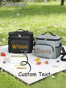 Customized Portable Lunch Bag, Large Capacity Reusable Insulated Lunch Bag, Customized Text Insulated Food Container, Waterproof Office Cooler Lunch Box With Shoulder Strap, Large Capacity Travel Tote Insulated Lunch Bag, Lunch Box Bag, Thickened Waterproof Lunch Bag For Students, Aluminum Foil Insulated Picnic Bag, Ladies Lunch Box, Waterproof Insulated Lunch Bag For School & Travel, New Year & Valentine's Day Gift - Multicolor - View 2
