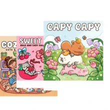[Thư giãn và Giảm căng thẳng] Sách tô màu thư giãn "CAPY CAPY" | Hình ảnh rau củ dễ thương và các nhân vật chuột lang nước đáng yêu, dễ tô vẽ theo mẫu và vẽ nguệch ngoạc giúp giảm căng thẳng, tô màu các vật phẩm dễ thương, thiết kế thư giãn đơn giản nhưng quy mô lớn, các nhân vật động vật đáng yêu giúp giảm căng thẳng, giấy dày và không trong suốt, thích hợp làm văn phòng phẩm, đồ dùng học tập, món quà hoàn hảo cho bé gái, mùa cưới, Ngày của Mẹ. - Sổ phác thảo - Xem 3