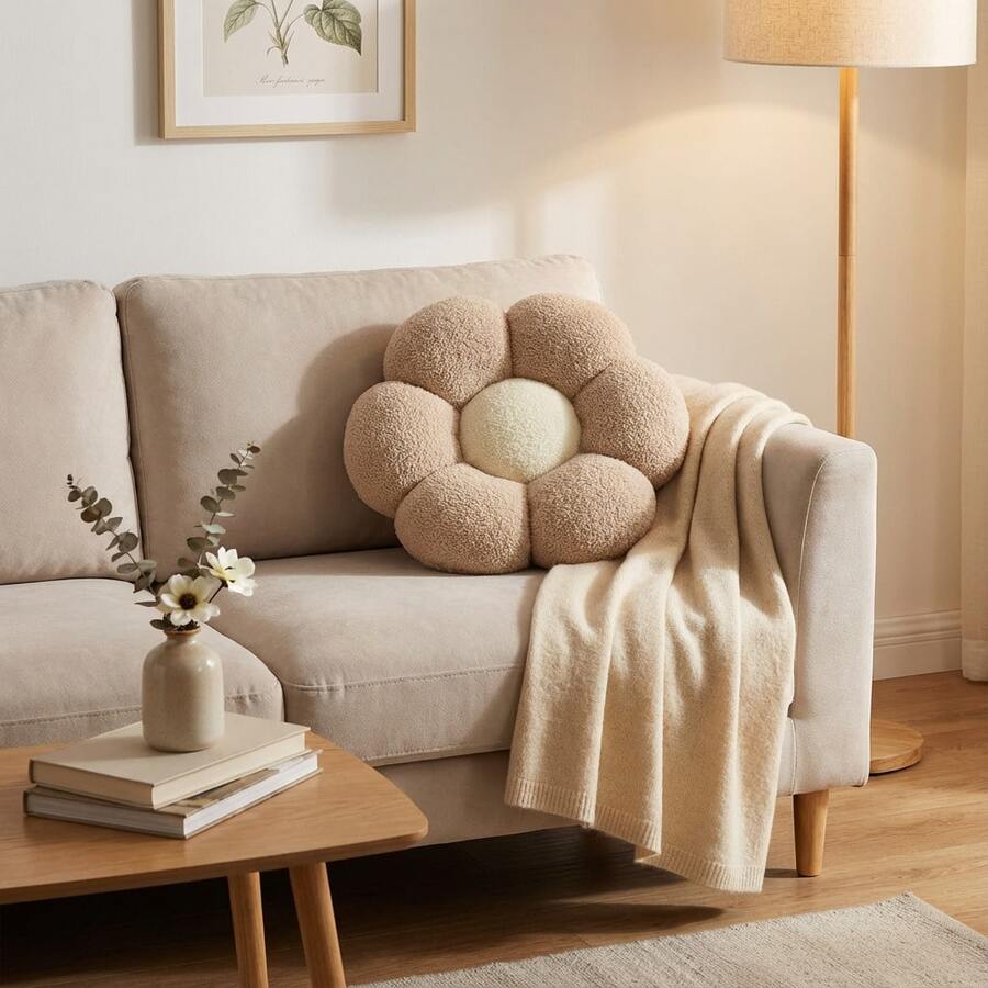 Daisy Flower Shaped Ultra Soft Plush Seat Cushion / Floor Pillow - 45x45 Cm - Made In Turkey