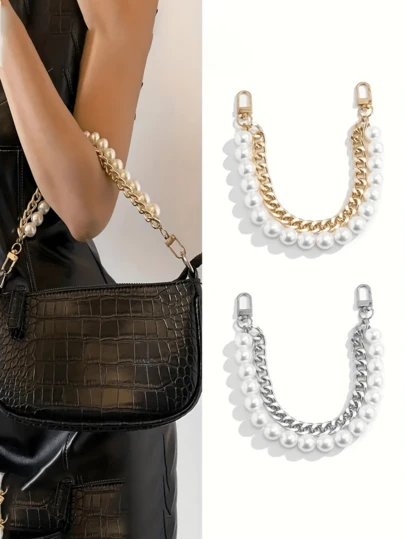 Faux Pearl Purse Chain Vintage Minimalist Pearl-Like Golden Button Phone Strap Bag Strap Light Gold/Silver Handbag Straps Metal Shoulder Crossbody Bags Short Handle Replacement Charms Accessories For Women Pearl Purse Chain Gold Handbag Straps Metal Shoulder For Women,Short Handle Replacement Charms Accessories