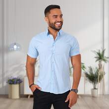 Men's Slim Fit Cotton Button-Down Dress Shirt - Baby Blue - View 1