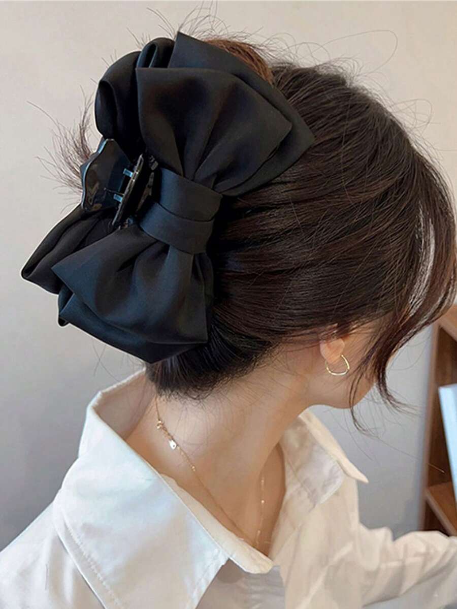 1个黑色丝绒蝴蝶结发夹，可爱发夹，甜美女孩发饰，优雅爪夹，休闲发爪 - 黑色 - 查看 1
