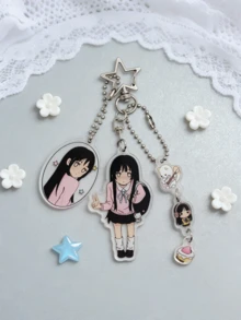 K-ON！可爱卡通少女亚克力钥匙扣，包包装饰挂件，ACG音乐粉丝礼物 - 彩色 - 查看 3