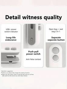 迷你可充电二合一封口机，带切割器、塑料袋热封机、食品保鲜机、小型电动真空封口机、USB充电式食品储存封口机