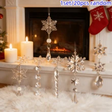 1set/20pcs Christmas Tree Decoration Crystal Ornaments- Champagne Christmas Hanging Acrylic Christmas Snowflake Icicle Drop Crystal Ornaments For Xmas Tree Winter Holiday Home Party Supplies - Multicolor - View 4