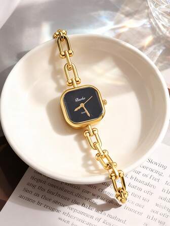 1 pezzo Orologio da polso quadrato minimalista ed elegante con quadrante in quarzo dorato, regalo popolare per le vacanze, di fine anno
