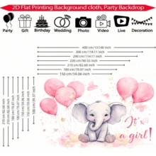 1件套异想天开的大象主题婴儿派对背景布，高品质涤纶材质，摄影道具，包含粉色和樱桃气球、动物背景、星星和月亮图案、横幅和派对装饰——送给准父母的独特礼物，女孩主题生日用品和婴儿派对装饰 - 彩色 - 查看 3