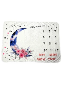 婴儿成长里程碑毯、每月成长里程碑毯、女宝宝毯、月亮毯、婴儿毯、毯子、照片毯、白色法兰绒、斋月礼物