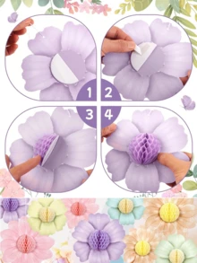 1 Set Spring Floral Honeycomb Hanging Decor, Hawaiian Party Decoration, Suitable For Birthday, Holiday, Wedding Decoration, Birthday Party Decor, Holiday Party Supplies, Wedding Party Decoration, Spring Colorful Flowers, Hawaiian Style, Honeycomb - Multicolor - View 6