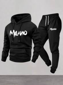 2pcs/Set Men Sports Suit Hoodie Sweatshirt + Jogger Pants, Casual Tracksuit With Interesting Graffiti Print, Suitable For Daily Casual, Fitness Training, Home Relaxation, Or Light Outdoor Activities, Combining Fashion And Practicality, Ideal Choice For Men Pursuing And Minimalist Outfits - Multicolor - View 1
