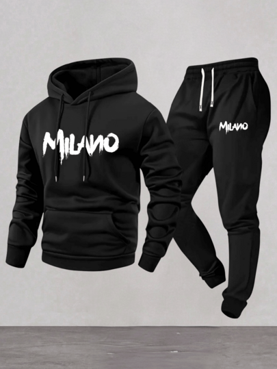 2pcs/Set Men Sports Suit Hoodie Sweatshirt + Jogger Pants, Casual Tracksuit With Interesting Graffiti Print, Suitable For Daily Casual, Fitness Training, Home Relaxation, Or Light Outdoor Activities, Combining Fashion And Practicality, Ideal Choice For Men Pursuing And Minimalist Outfits