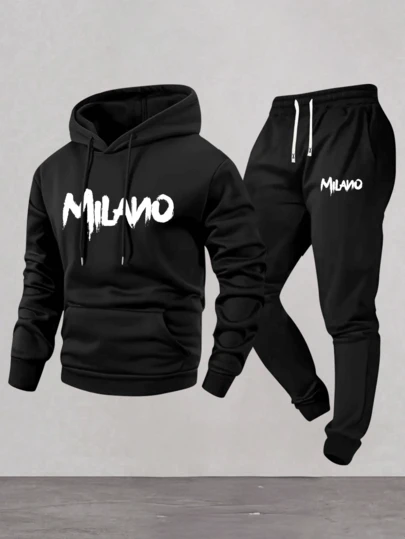 2pcs/Set Men Sports Suit Hoodie Sweatshirt + Jogger Pants, Casual Tracksuit With Interesting Graffiti Print, Suitable For Daily Casual, Fitness Training, Home Relaxation, Or Light Outdoor Activities, Combining Fashion And Practicality, Ideal Choice For Men Pursuing And Minimalist Outfits