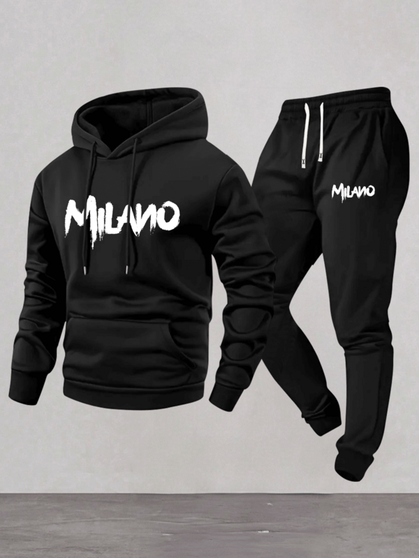 2pcs/Set Men Sports Suit Hoodie Sweatshirt + Jogger Pants, Casual Tracksuit With Interesting Graffiti Print, Suitable For Daily Casual, Fitness Training, Home Relaxation, Or Light Outdoor Activities, Combining Fashion And Practicality, Ideal Choice For Men Pursuing And Minimalist Outfits
