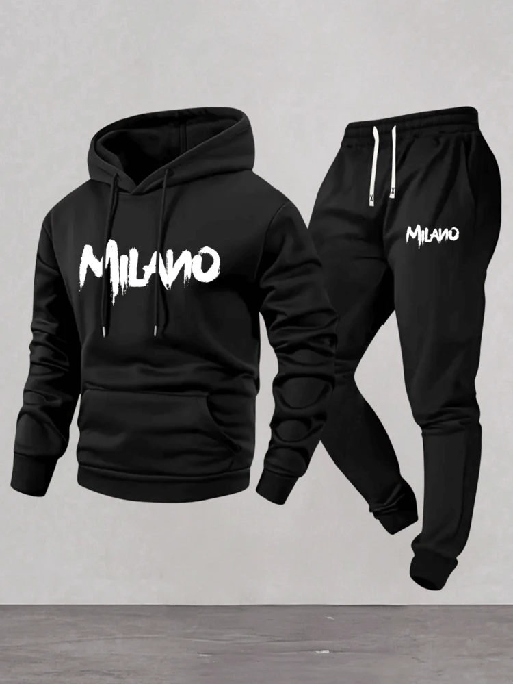 2pcs/Set Men Sports Suit Hoodie Sweatshirt + Jogger Pants, Casual Tracksuit With Interesting Graffiti Print, Suitable For Daily Casual, Fitness Training, Home Relaxation, Or Light Outdoor Activities, Combining Fashion And Practicality, Ideal Choice For Men Pursuing And Minimalist Outfits Spring - Multicolor - View 1
