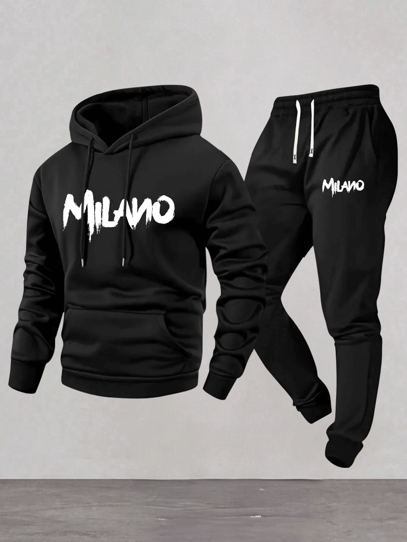 2pcs/Set Men Sports Suit Hoodie Sweatshirt + Jogger Pants, Casual Tracksuit With Interesting Graffiti Print, Suitable For Daily Casual, Fitness Training, Home Relaxation, Or Light Outdoor Activities, Combining Fashion And Practicality, Ideal Choice For Men Pursuing And Minimalist Outfits - Multicolor - View 1