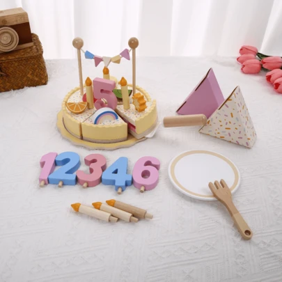 Kids Pretend Play Wooden Birthday Cake Toy, Cutting Vegetables Play Set, Children Role Play Toy, Gift For Boys And Girls