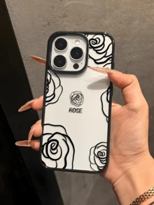 Flower 1pc Hand-Painted Rose Design, Minimalist Style, Fashionable Shockproof Phone Case Compatible With IPhone 17/17 Pro/17 Pro Max/16/11/13/15/15 Plus/15 Pro/15 Pro Max/12/14 Pro Max/11 Pro Max/12 Pro/12 Pro Max/13 Pro/13 Pro Max/14 Pro/14 Plus. - Black - View 3
